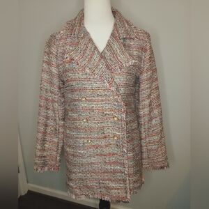 Cupcakes and Cashmere Raw Edge Tweed Double Breasted Jacket